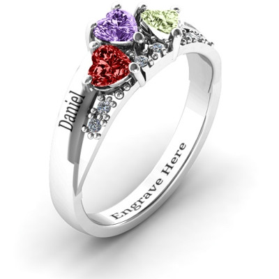 Tripartite Heart Gemstone Ring with Accents  - All Birthstone™