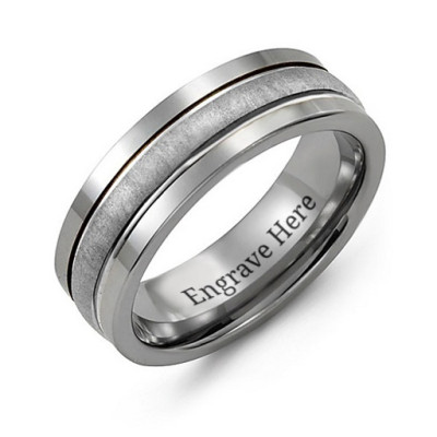 Tungsten Men's Brushed Centre Tungsten Band Ring - All Birthstone™