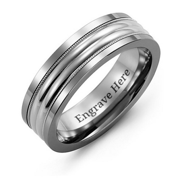 Tungsten Men's Double Row Inlay Tungsten Band Ring - All Birthstone™