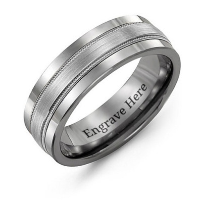 Tungsten Men's Grooved Centre Tungsten Band Ring - All Birthstone™