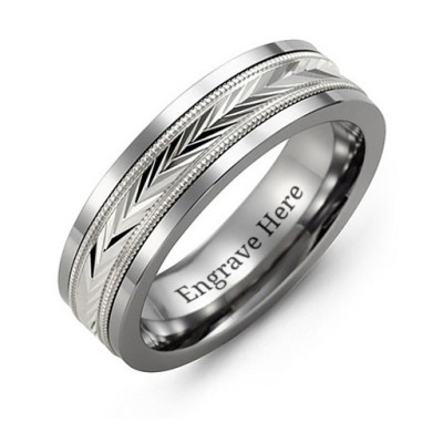 Tungsten Men's Tungsten Diamond Cut Inlay Band Ring - All Birthstone™