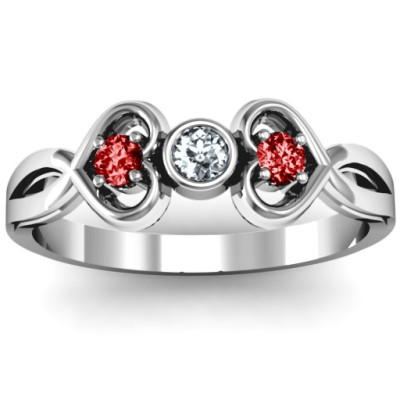 Twin Hearts with Centre Bezel Ring - All Birthstone™