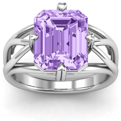 Twisted Shank Emerald Cut Stone with Filigree Ring  - All Birthstone™