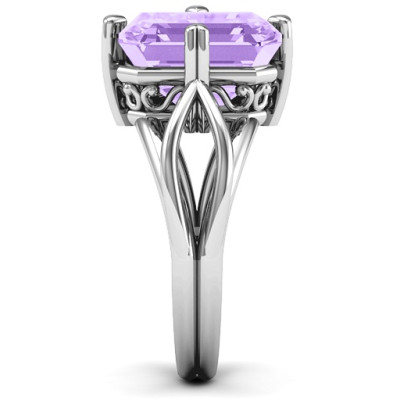 Twisted Shank Emerald Cut Stone with Filigree Ring  - All Birthstone™