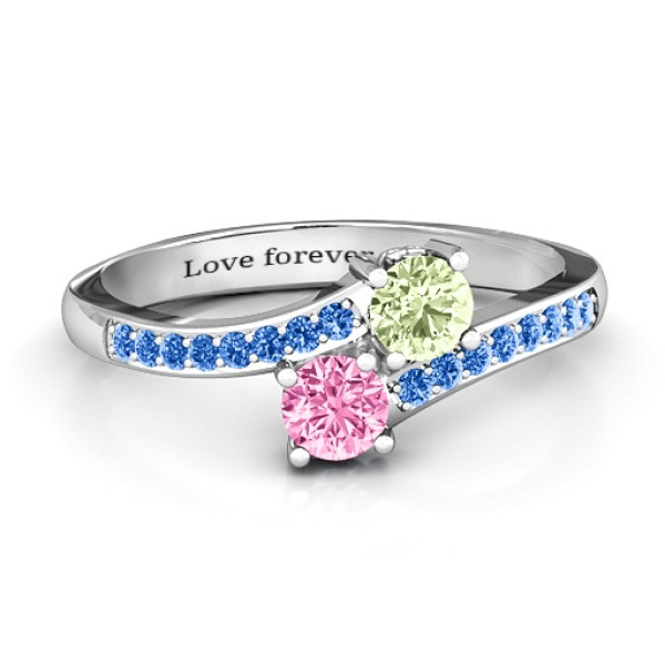 Two Stone Ring With Sparkling Accents And Filigree Settings  - All Birthstone™