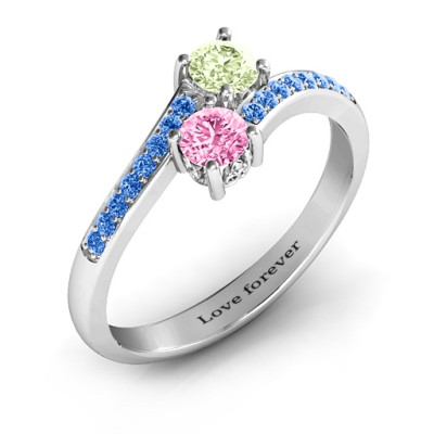 Two Stone Ring With Sparkling Accents And Filigree Settings  - All Birthstone™