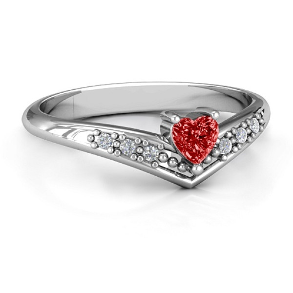 V-Accented Heart Ring - All Birthstone™