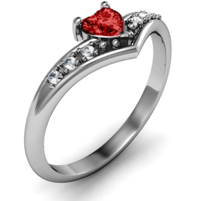 V-Accented Heart Ring - All Birthstone™