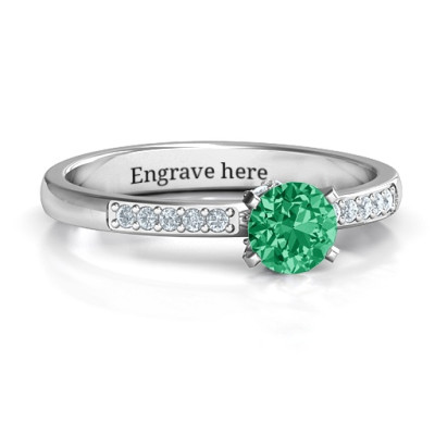 V Head Round Stone Ring with Seated Accent Stones  - All Birthstone™