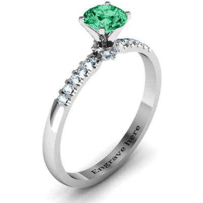 V Head Round Stone Ring with Seated Accent Stones  - All Birthstone™