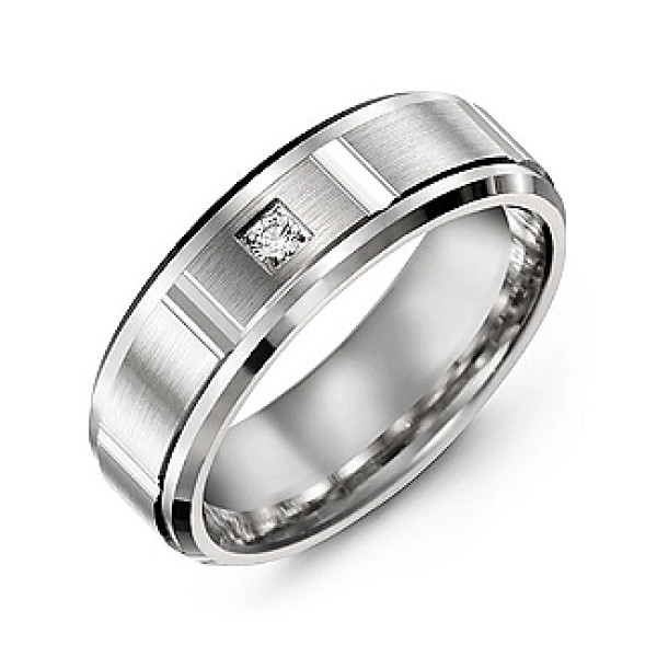 Vertical Diamond-Cut Men's Gemstone Ring with Beveled Edges  - All Birthstone™