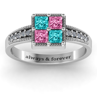 Vintage Princess Cut Ring with Shoulder Accents - All Birthstone™