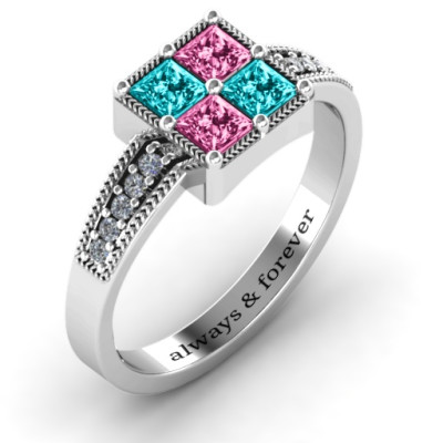 Vintage Princess Cut Ring with Shoulder Accents - All Birthstone™