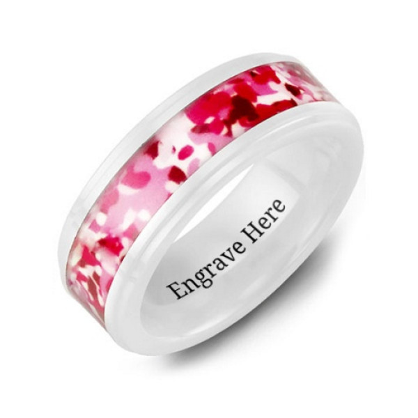 White Ceramic Ring with Colorful Camouflage Centrepiece - All Birthstone™