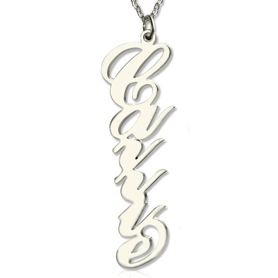 Solid White Gold 18ct Personalised Vertical Carrie Style Name Necklace - All Birthstone™