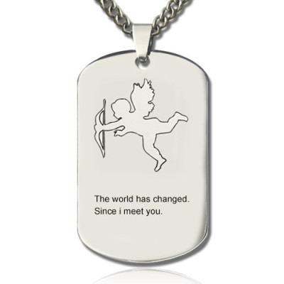 Cupid Man's Dog Tag Name Necklace - All Birthstone™
