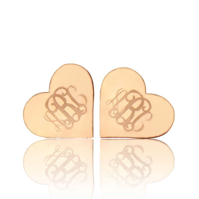 Heart Monogram Earrings Studs Cusotm Solid 18ct Rose Gold - All Birthstone™