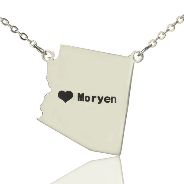 Custom Arizona State Shaped Necklaces With Heart  Name Silver - All Birthstone™