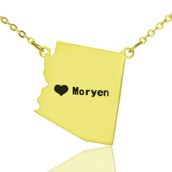 Custom Arizona State Shaped Necklaces With Heart  Name Gold Plated - All Birthstone™