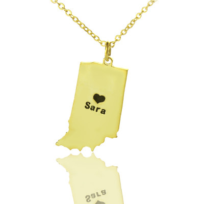 Custom Indiana State Shaped Necklaces With Heart  Name Gold Plated - All Birthstone™