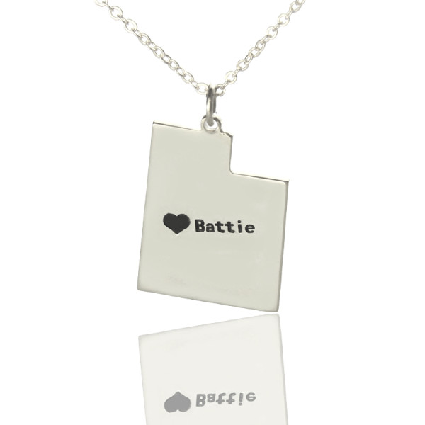 Utah State Necklaces With Heart  Name Silver - All Birthstone™
