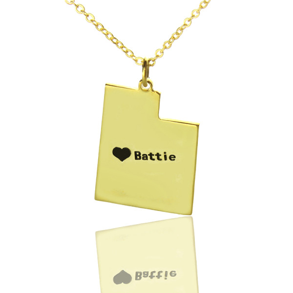 Custom Utah State Shaped Necklaces With Heart  Name Gold Plated - All Birthstone™