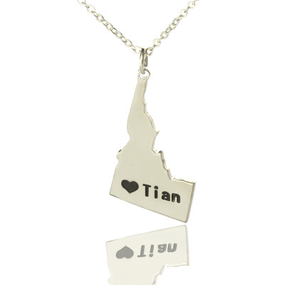 The Idaho State USA Map Necklace With Heart  Name Silver - All Birthstone™