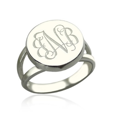 Sterling Silver Circle Monogram Signet Ring - All Birthstone™