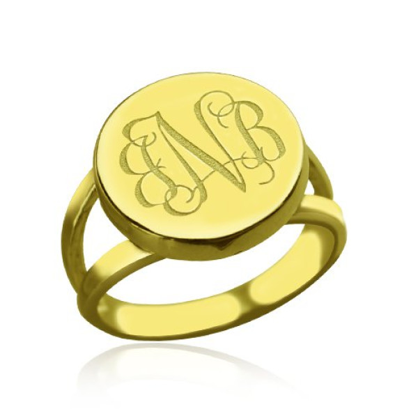 18ct Gold Plated Circle Monogram Signet Ring - All Birthstone™