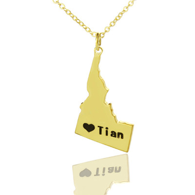 The Idaho State USA Map Necklace With Heart  Name Gold Plated - All Birthstone™