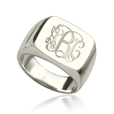 Engraved Square Designs Monogram Ring Sterling Silver - All Birthstone™