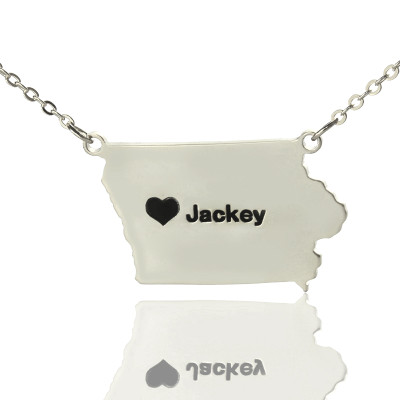 Iowa State USA Map Necklace With Heart  Name Silver - All Birthstone™