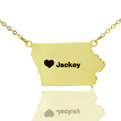 Iowa State USA Map Necklace With Heart  Name Gold Plated - All Birthstone™