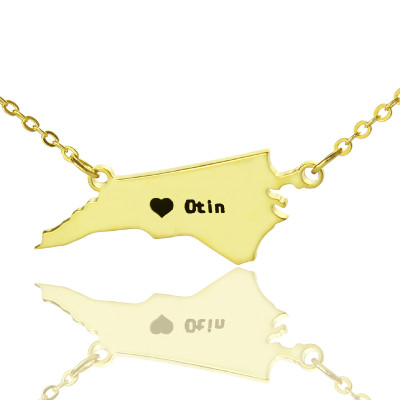 Personalised NC State USA Map Necklace With Heart  Name Gold Plated - All Birthstone™