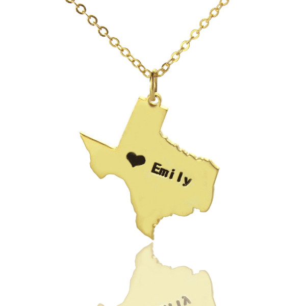 Texas State USA Map Necklace With Heart  Name Gold Plated - All Birthstone™