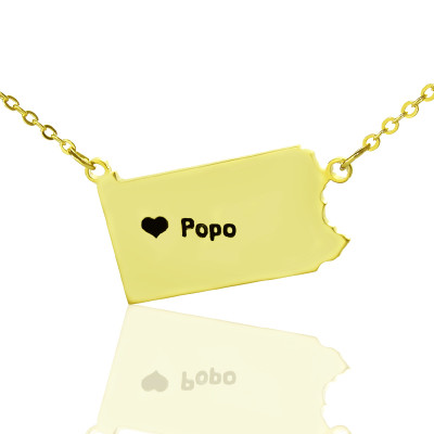 Personalised PA State USA Map Necklace With Heart  Name Gold Plated - All Birthstone™