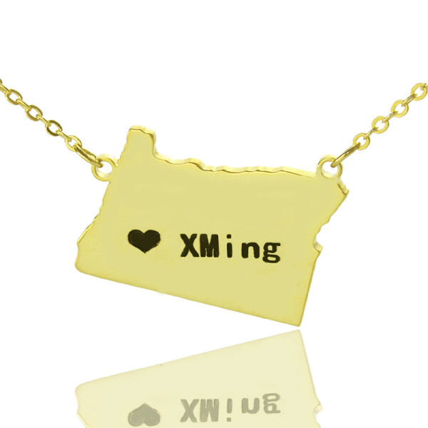 Custom Oregon State USA Map Necklace With Heart  Name Gold Plated - All Birthstone™