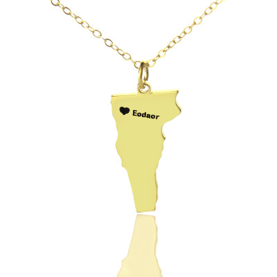 Custom Vermont State USA Map Necklace With Heart  Name Gold Plated - All Birthstone™