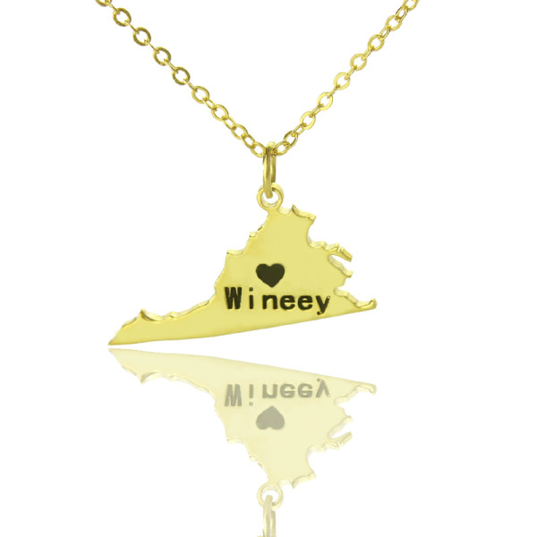 Virginia State USA Map Necklace With Heart  Name Gold Plated - All Birthstone™