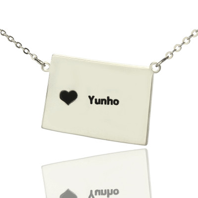 Wyoming State Shaped Map Necklaces With Heart  Name Silver - All Birthstone™
