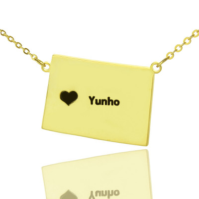 Wyoming State Shaped Map Necklaces With Heart  Name Gold Plated - All Birthstone™