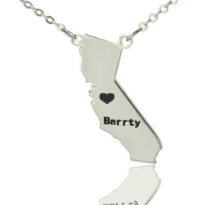 California State Shaped Necklaces With Heart  Name Silver - All Birthstone™