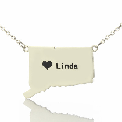 Connecticut State Shaped Necklaces With Heart  Name Silver - All Birthstone™