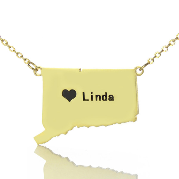Connecticut State Shaped Necklaces With Heart  Name Gold Plate - All Birthstone™
