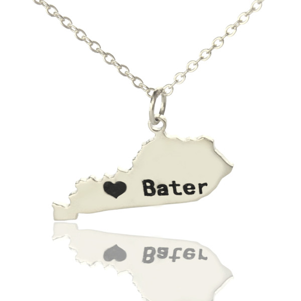 Custom Kentucky State Shaped Necklaces With Heart  Name Silver - All Birthstone™