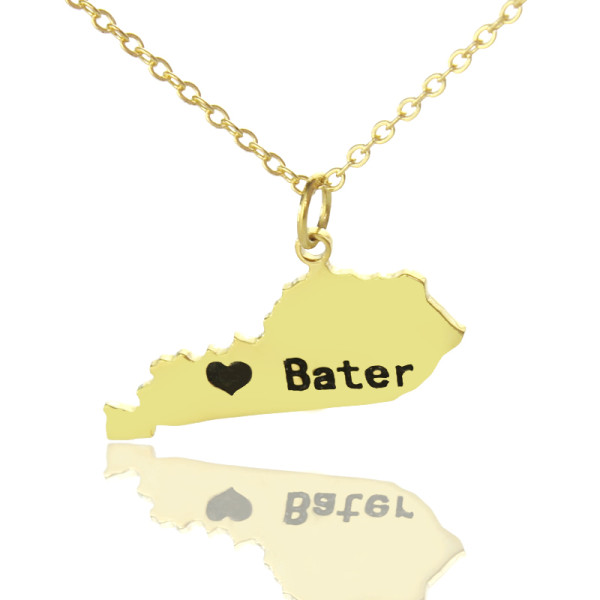 Custom Kentucky State Shaped Necklaces With Heart  Name Gold Plated - All Birthstone™