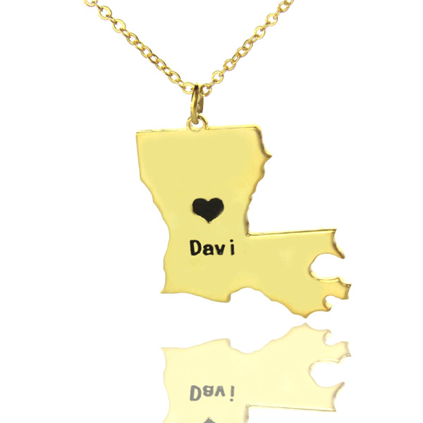 Custom Louisiana State Shaped Necklaces With Heart  Name Gold Plated - All Birthstone™