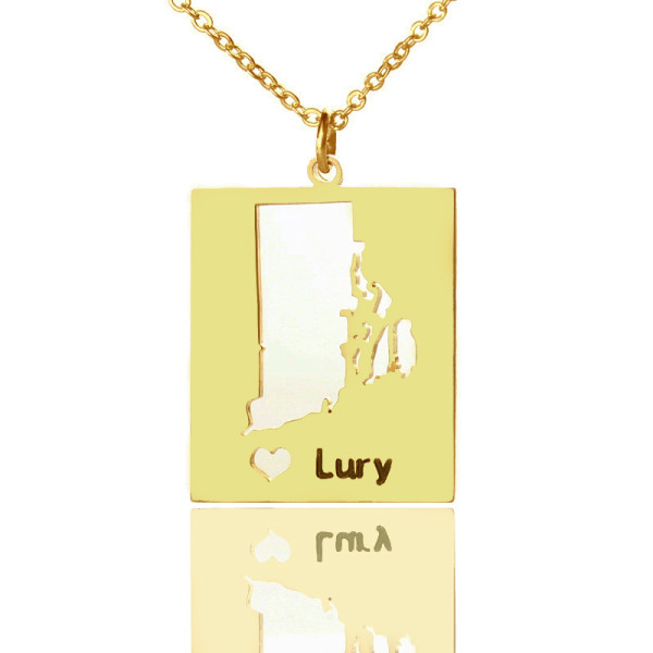 Personalised Rhode State Dog Tag With Heart  Name Gold Plated - All Birthstone™