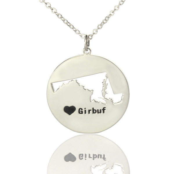 Custom Maryland Disc State Necklaces With Heart  Name Silver - All Birthstone™
