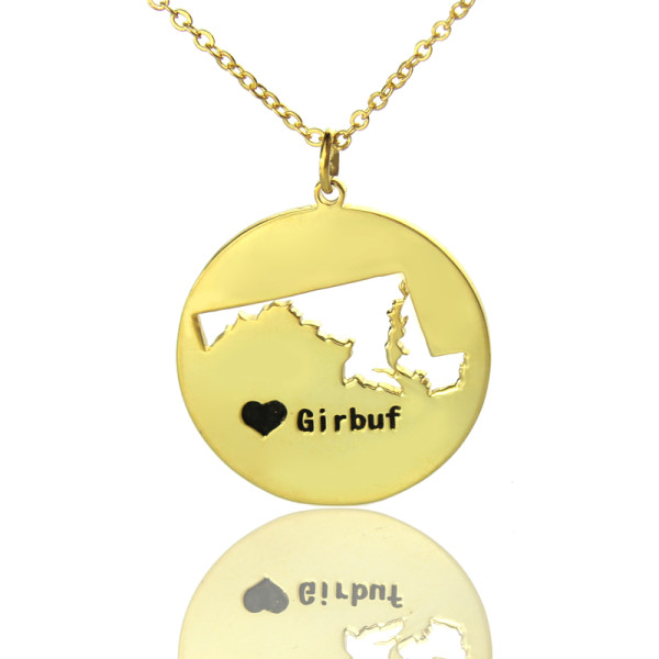 Custom Maryland Disc State Necklaces With Heart  Name Gold Plated - All Birthstone™